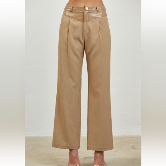 A48. Tan Faux Leather Belted Vest & Pants Set - Picture 8 of 8